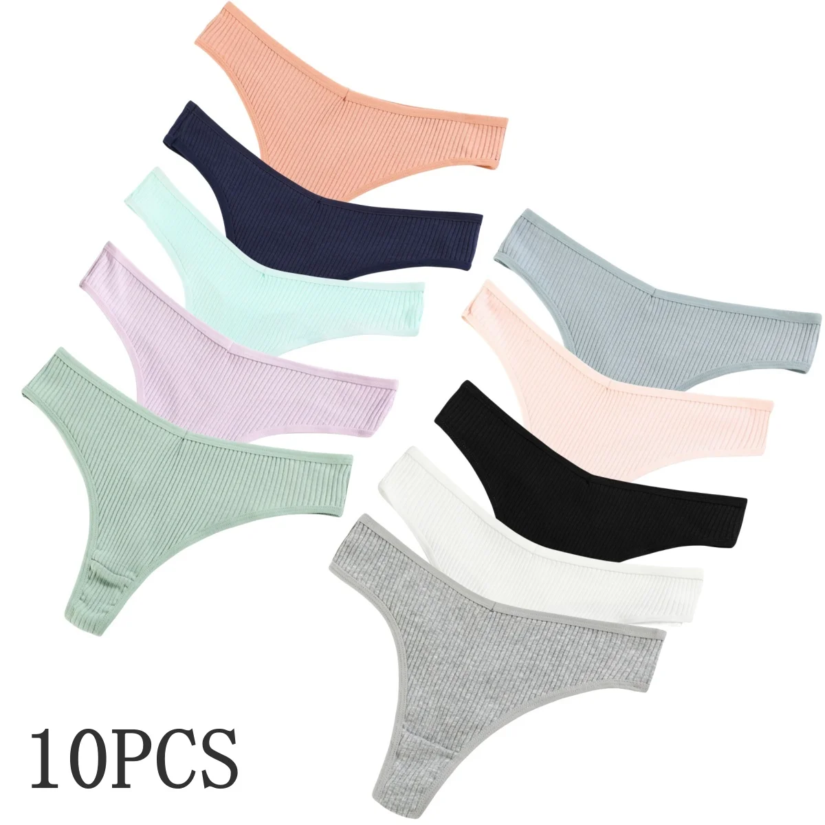 10Pcs/Set Cotton Panties V-Shape G-string Women Thongs Female Underpants Solid Color Comfortable Girls Sexy Lingerie M-XXL