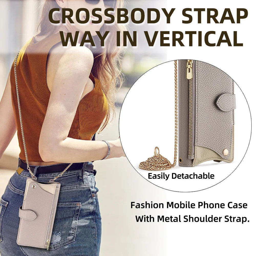 Leder-Handyhülle für iPhone 17 16 15 14 13 12 11 Pro Max Brieftaschen-Hülle X XR 7 8 Plus Flip-Schutzhülle mit Umhängeband und Kartenfächern – Detail 25