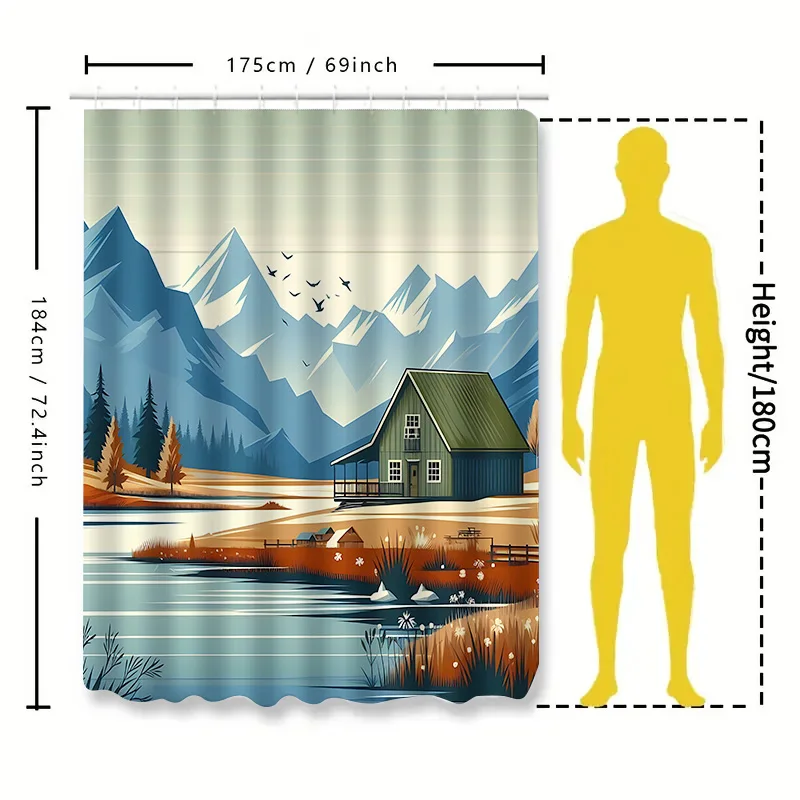 Waterproof Shower Curtain Mountain Cabin Design Enhances Bathroom Aesthetic Rustic Charm Serenity Home Decor Essential EasyClean