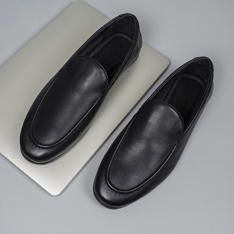

Faionable Simple Men's Bean oes Genuine Leather Breathable Versatile Casual Leather oes Soft Bot Briti Sle Slip-...