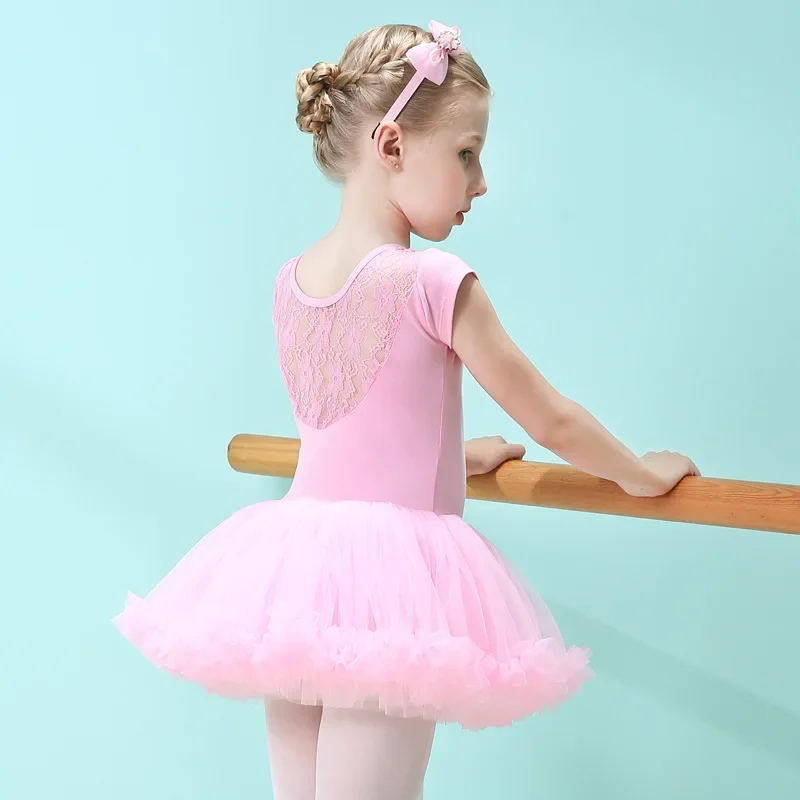 Trajes de dança para meninas, collant de ginástica infantil, dancewear, vestido tutu, manga curta, roupa de bailarina, roupa de balé