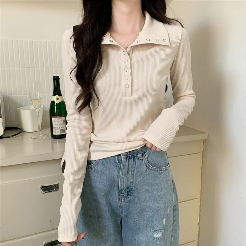 Xpqbb Button Up Knitted Sweater Women 2024 Autumn New Long Sleeve Slim Fit Y2K Knitwear Female All Match Bottoming Knit Pullover