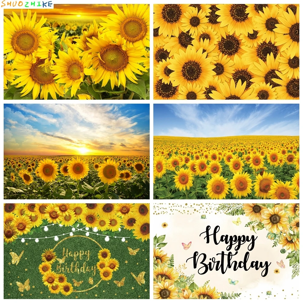 

Sunflower Field Background Beautiful Rustic Sunset Yellow Floral Sky Newborn Baby Birthday Party Photography Backdrop