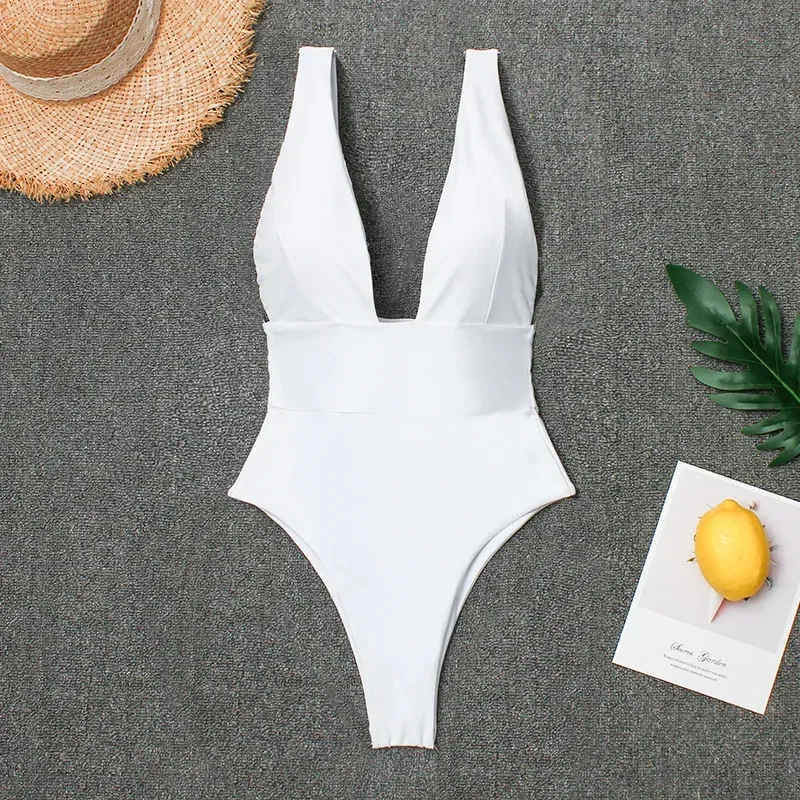 Sexy Swimwear Beach Outfits for Women Swimming Surf One Piece White Bikini Swimsuit Solid Backless 2025 New