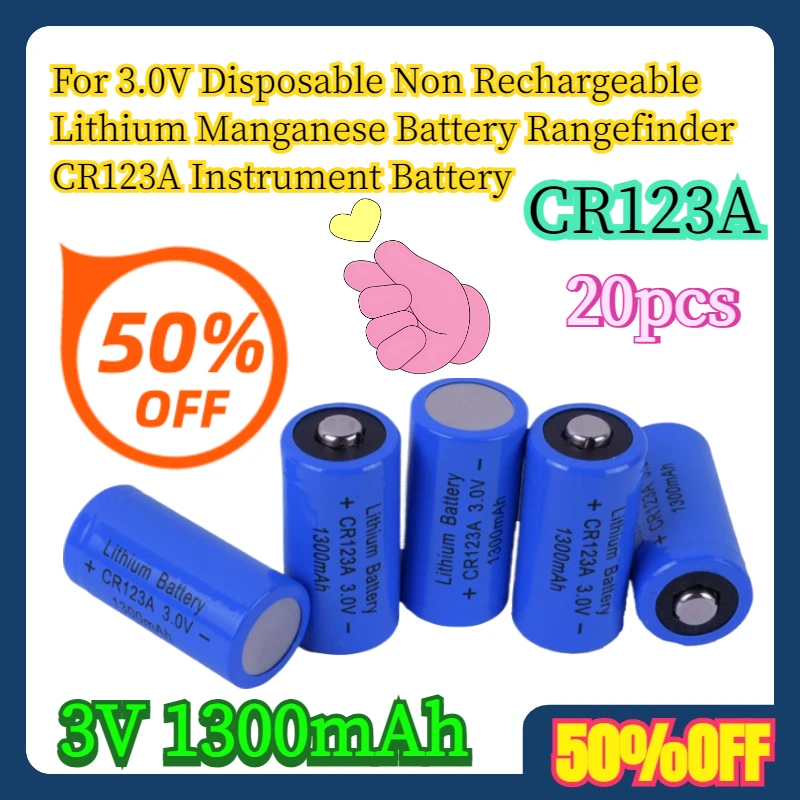 

20pcs 3V 1300mAh For CR123A 3.0V Disposable Non Rechargeable Lithium Manganese Battery Rangefinder CR123A Instrument Battery