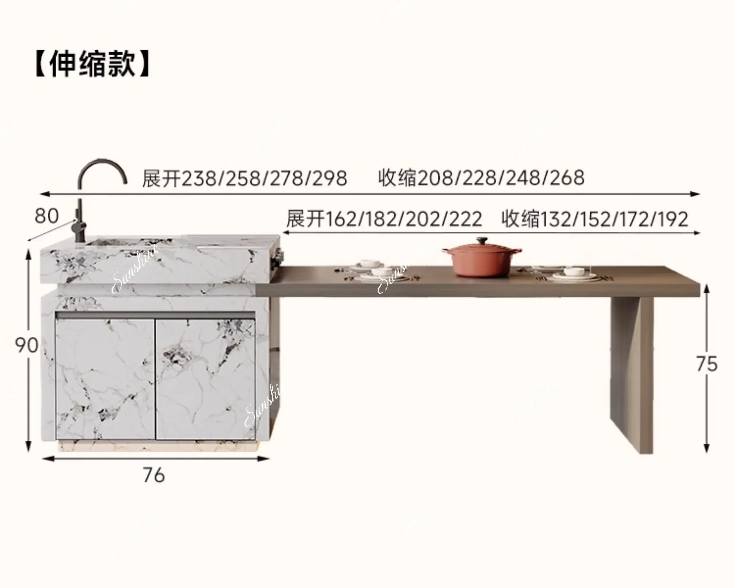 Minimalist retractable slate island tea table dining table integrated home kitchen mobile guide table