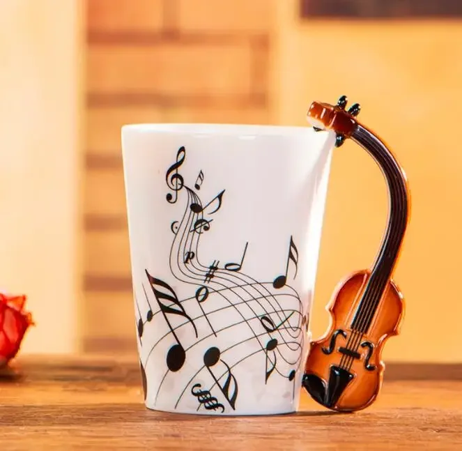 240ml Creative Music Ceramic Mug Guitar Violin Style Cute Coffee Tea Milk Stave Mugs and Cups with Handle Novelty Gifts