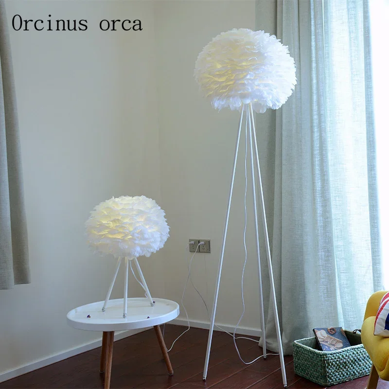 Nordic modern simple feather floor lamp living room bedside study warm romantic creative white floor lamp  free shipping