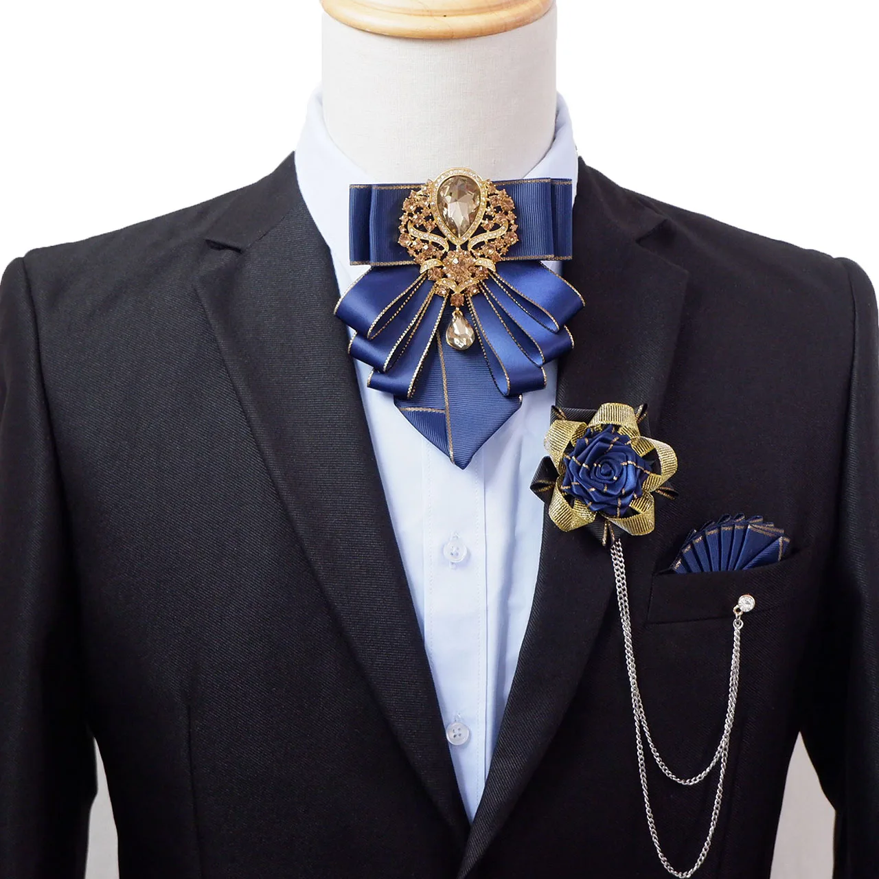 Ensemble de bijoux faits à la main pour hommes, nœud en biscuits original, mode de luxe, banquet d'affaires, collier de mariage, ensembles de corsage de fleurs, cadeau