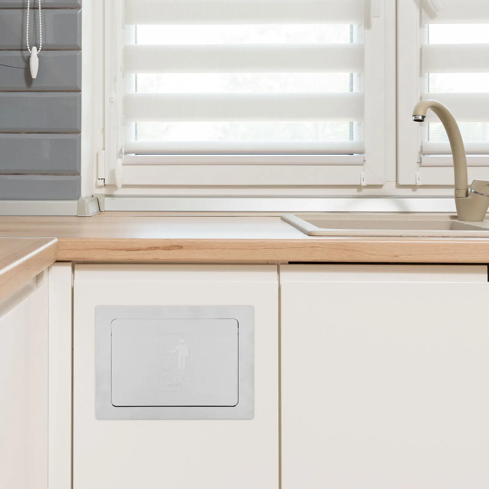 Embedded Stainless Steel Rectangular Recessed Trash Can Lid Push Trash Chute Door Side Mount Cabinet Cover Kitchen Milk Tea Shop