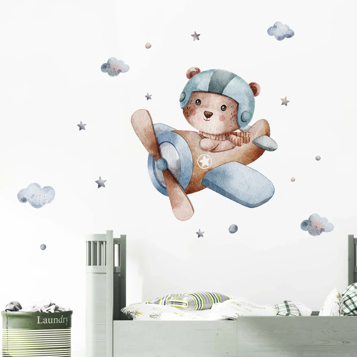 1Pc Cartoon Balloon Airplane Bear Wall Sticker Children Room For Wall Decals Kids Room Decoration Baby Bedroom Decor For House