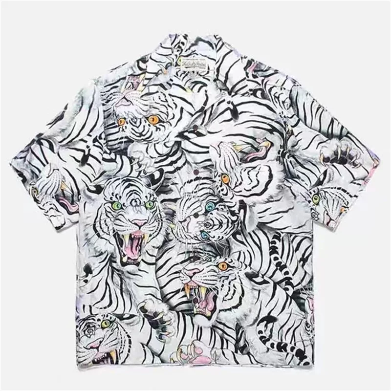 Streetwear WACKO MARIA Short Sleeve Shirt Printed Tiger Vintage Casual Mens Womens Brand Hawaii WACKO MARIA Shirt Tops