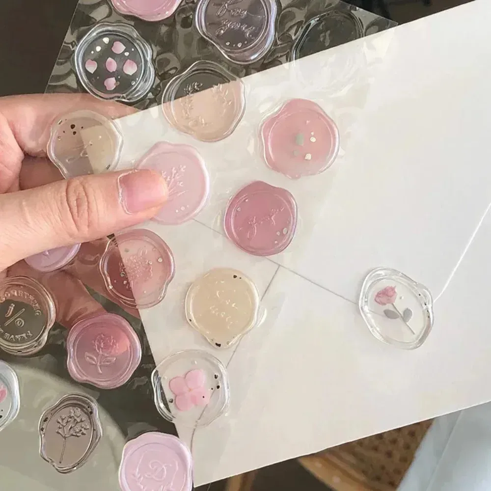 18Pcs Transparent Pre-Made Wax Stickers, Adhesive Wax Seal Stickers Birthday Bridal Shower Party Presents Craft Scrapbook Gift