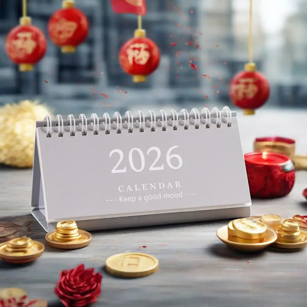 

Мини-английский настольный календарь на 2026-66. Портативный настольный планировщик в простом стиле с дневником ручной работы для украшения офиса.