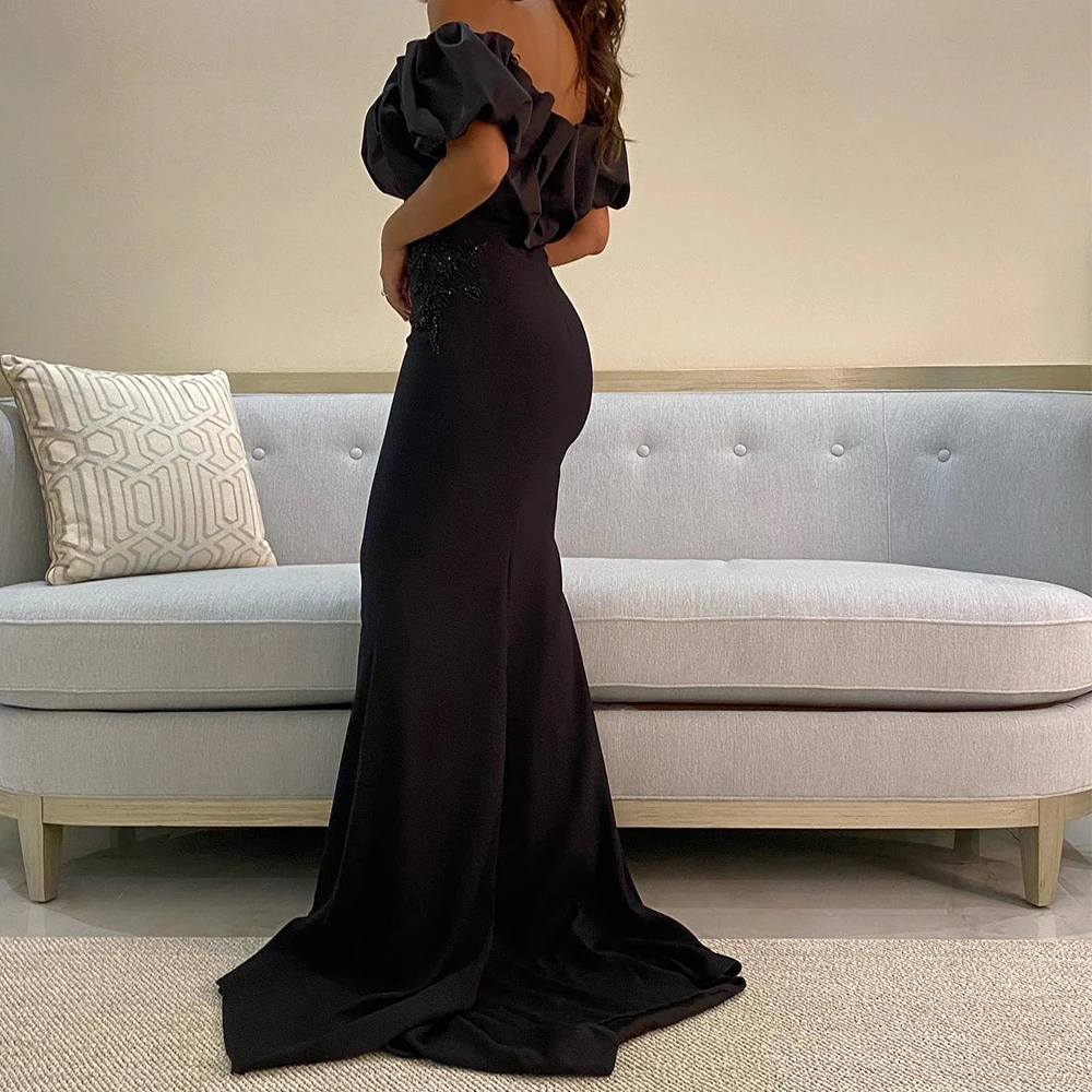 Customized Jersey Straight Off the Shoulder Crystal Evening Dress Boat Neck Floor Length Half Sleeves Panel Train Delicate