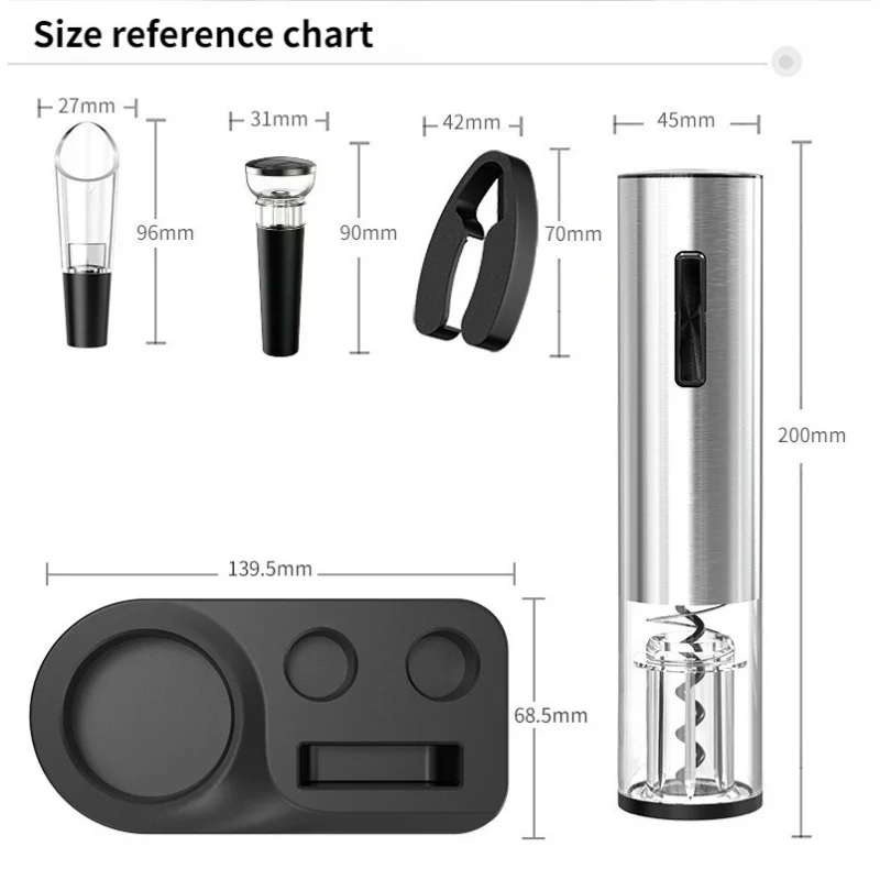 Electric Wine Opener, Automatic Electric Wine Bottle Corkscrew Opener with Foil Cutter, Rechargeable (Stainless Steel)