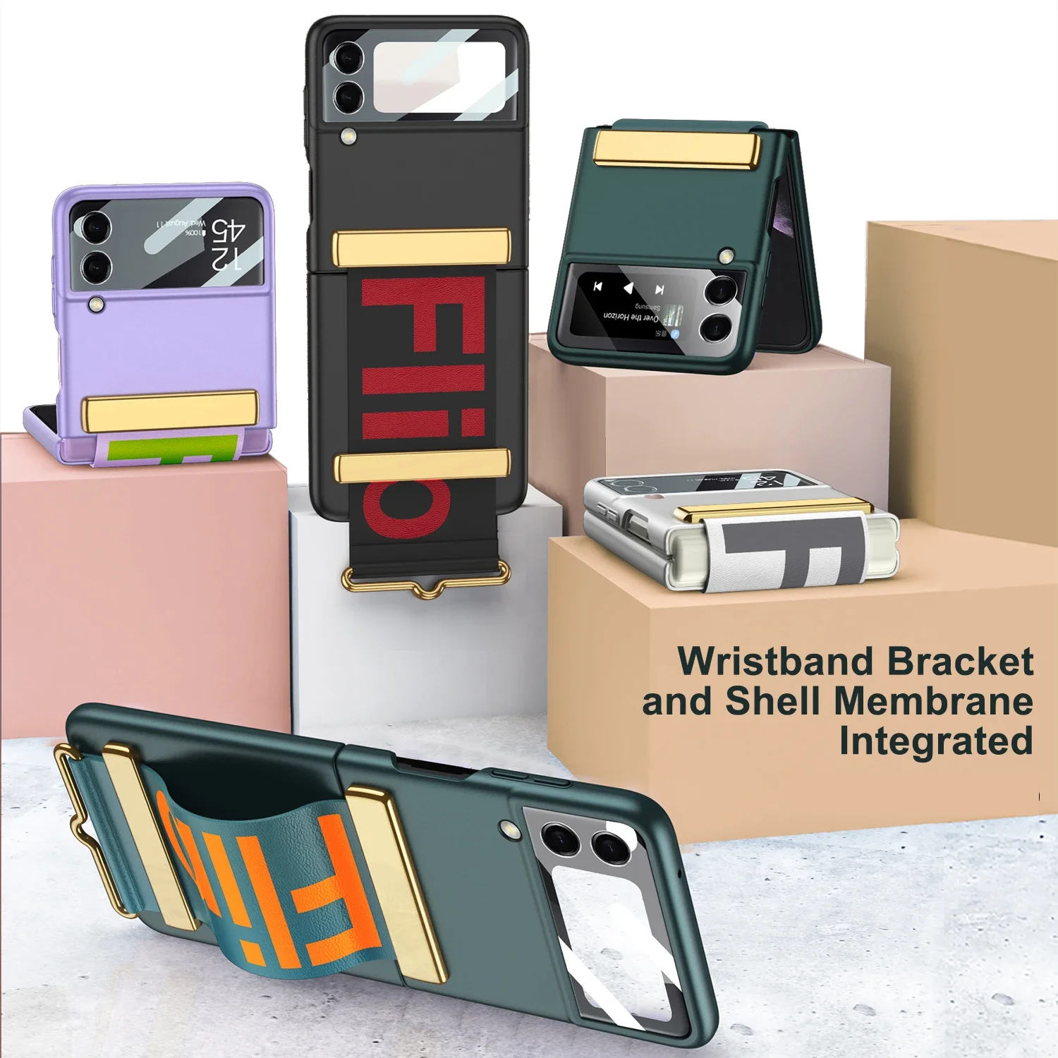 

Shockproof Matte Case Wristband Bracket for Samsung Galaxy Z Flip 4 5G Case Stand for Samsung Z Flip4 Wrist Strap Holder Case