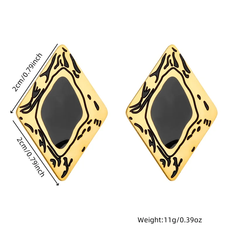 DIEYURO 316L Stainless Steel Black Droplet Oil Rhombus Pattern Earrings Womens Fashion New Current Ear Jewelry Lady Gift Party image 2