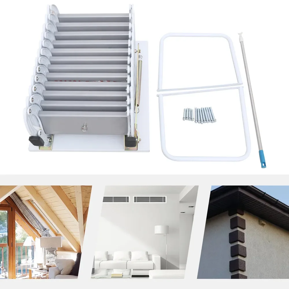 12 خطوة سلم تلسكوبي مثبت على الحائط غير قابل للانزلاق قابل للطي بسعة 881.85 رطل مصنوع من سبائك Al-mg متعدد الأغراض مع درابزين #6