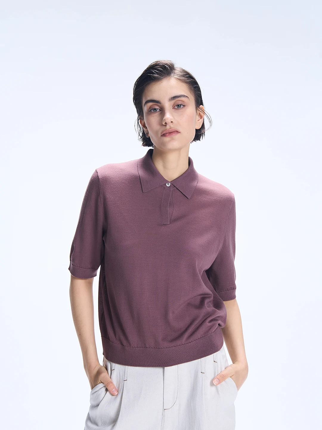 

TOFOD Camere irt Knitted Loose Fit Summer T-irt Premium Wool Classic Sle Long Sve Busin Casual Top