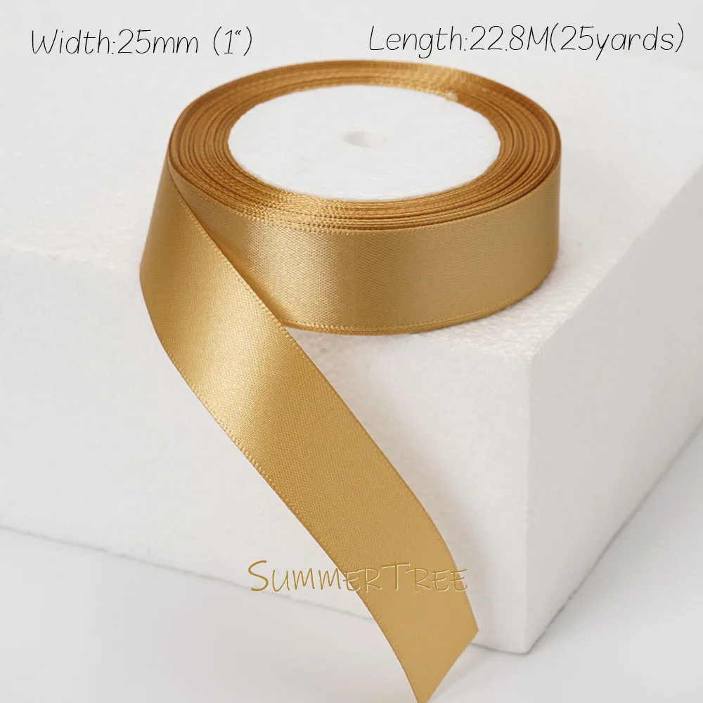 Goldfarbenes Satinband, 25 Yards, 22,8 Meter, 6 mm, 10 mm, 15 mm, 25 mm, 38 mm, 50 mm, für handgefertigte DIY-Geschenkverpackungen, Party, Halloween-Dekoration – Detail 13
