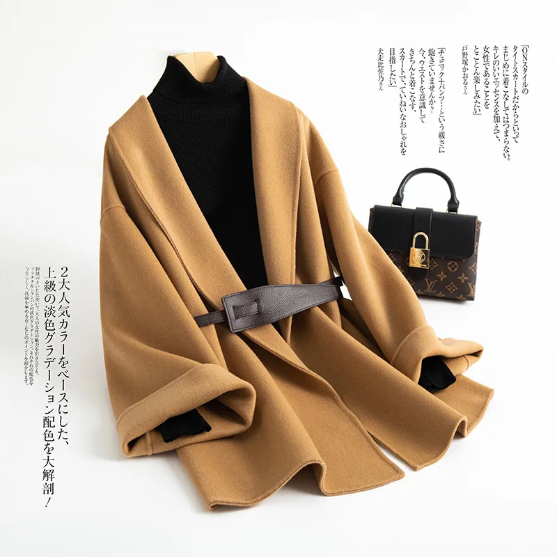 Double-sided Cashmere Coat Women's Medium and Long Autumn and Winter 2026 New Cape Black Woolen Coat