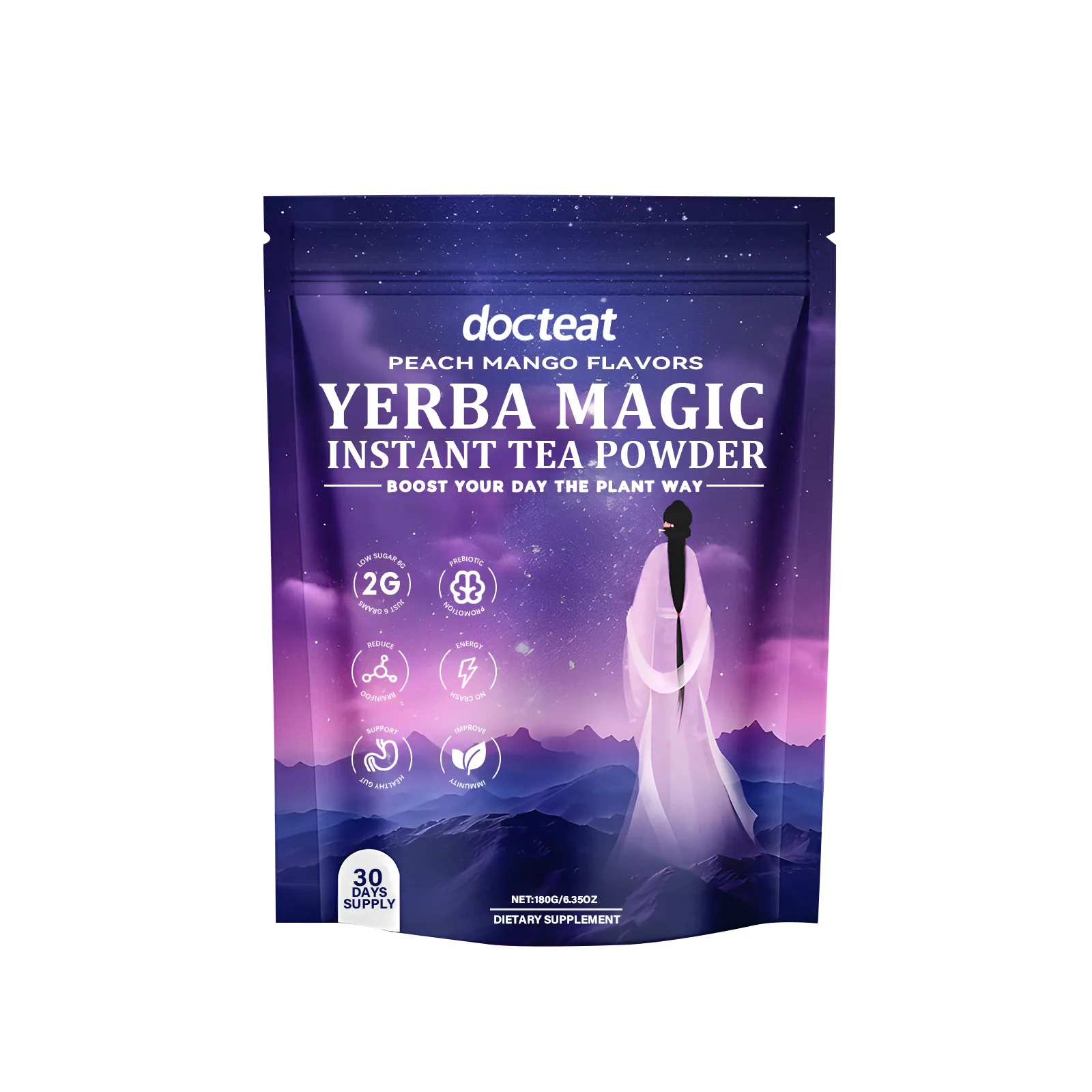 

Порошок быстрого чая Yerba Magic, порошок энергии Yerba Mate Peach Mango, чистая энергия и питание желоба
