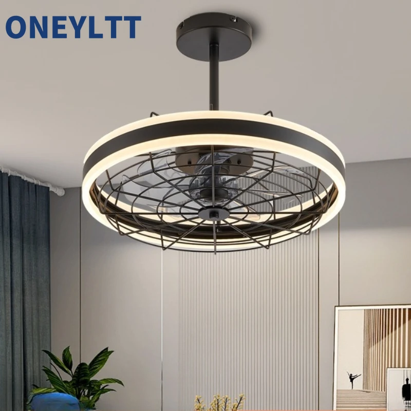 

2025American antique wrought iron ceiling fan light circular restaurant electric fan industrial cage intelligent fan light 50CM