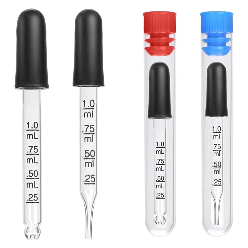 4Pcs 1Ml Dropper With 4Pcs Bottle, Glass Dropper With Measurements Pipettes Dropper With Rubber Head Eye Droppers Easy Install