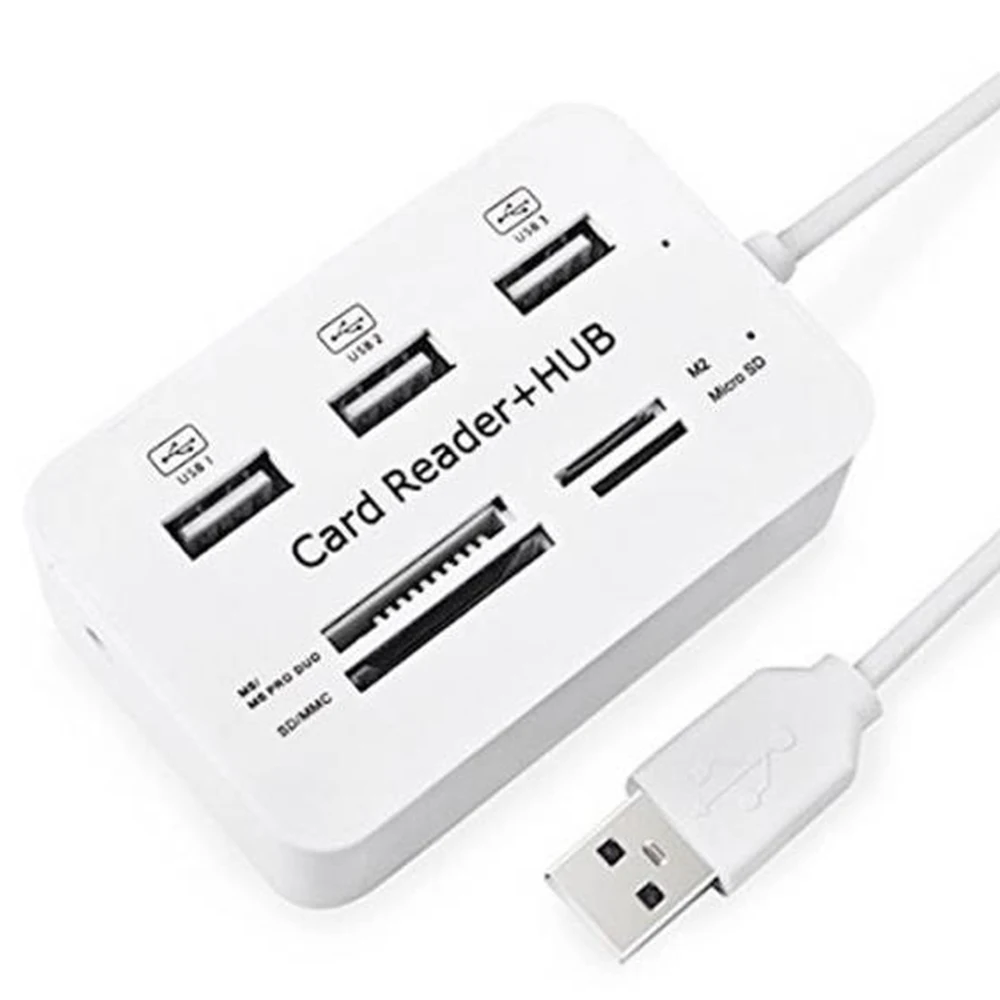 All in One USB 2.0 Hub 3 Ports with USB Card Reader Hub 2.0 480Mbps Combo for MS/M2/SD/MMC/TF for PC