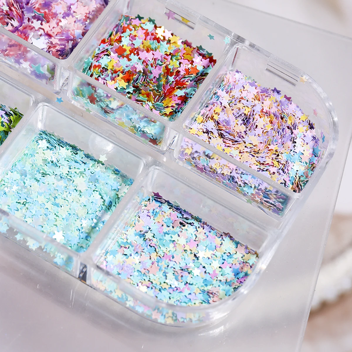 Mehrfarbige Stern-Glitzer-Nagelkunst-Dekorationen, ultradünne Nagelaufkleber, niedliche fünfzackige Stern-Glitzer-ultradünne Nagelaufkleber – Detail 6