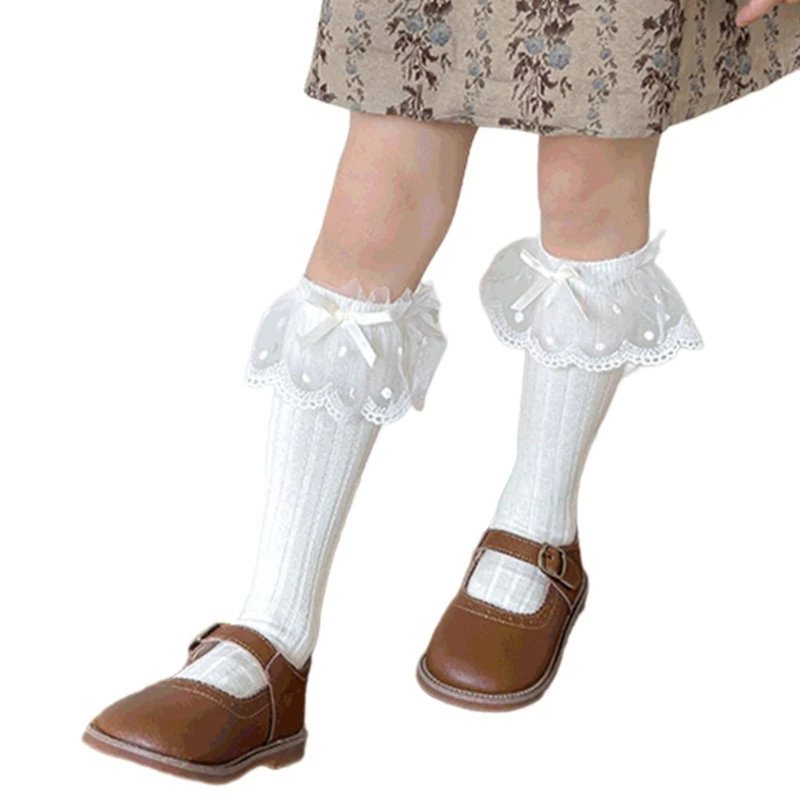 Loose Socks Lace Calf Socks Bowknot High Boot Socks Leg Cover Long Knee Stockings Breathable Children Socks P31B