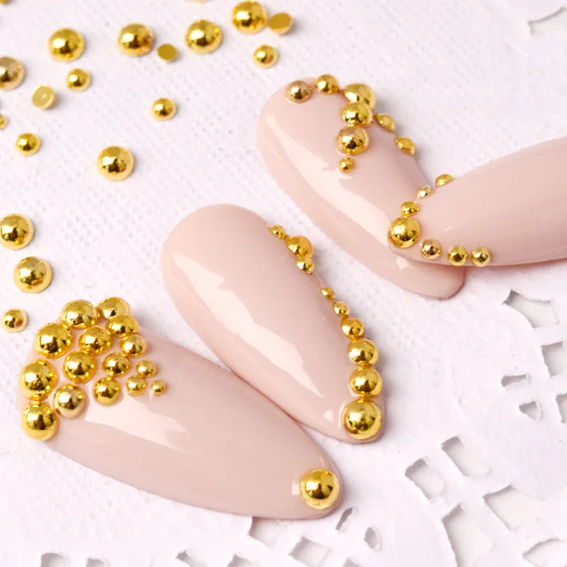 

100 шт., металлические украшения для ногтей, однотонные полукруглые пластыри с гладкой поверхностью, золотые заклепки с плоским дном, полусферические украшения для ногтей