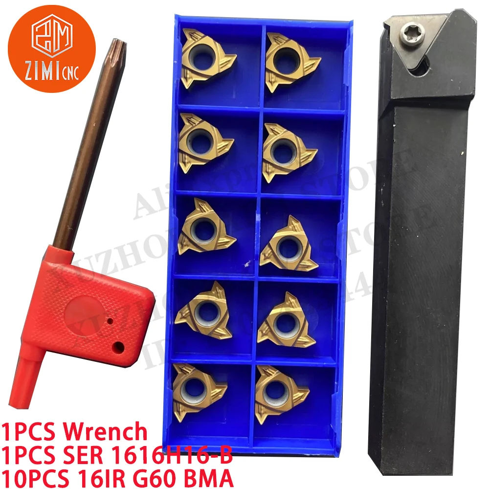 1P SER1616H16-B CNC Lathe Threading Turning tool holder + 10PC 16IR G60 BMA Turning Carbide Insert lathe mechanical cutting tool