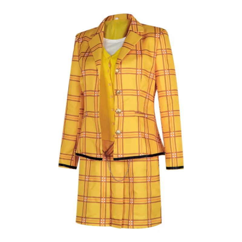 Movie Clueless Cher Horowitz Cosplay Costume Women Girls Yellow Plaid Suit Dress School Uniform Halloween Carnival Party Outfits - view 2