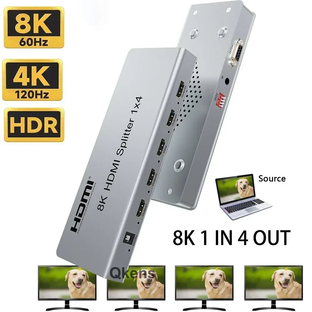 

8K 60Hz HDMI Splitter 1x4 4K120Hz HDMI2.1 Splitter 1 in 3 4 Out Video Distributor HDR10 3D for PS5 Xbox Camera PC To TV Monitor