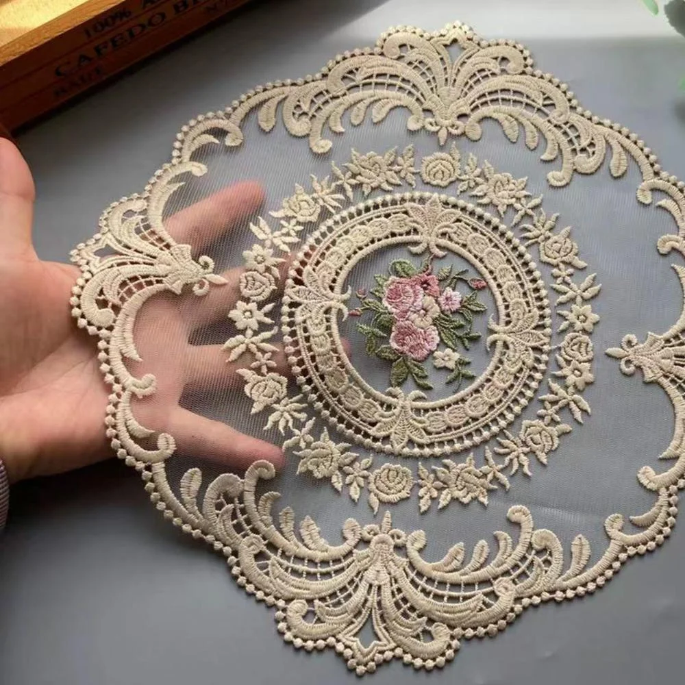 

30*30 cm Browm Lace Flower Applique Ribbon Trim for Sofa Curtain Towel Bed Cover Trimmings Home Textiles DIY Polyester Mesh New