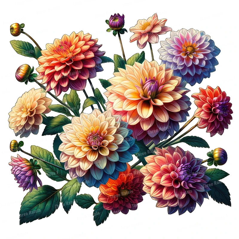 Three Ratels QCF352 Colored Dahlia Art wall Stickers for home Decoration Gift decals Car Stickers