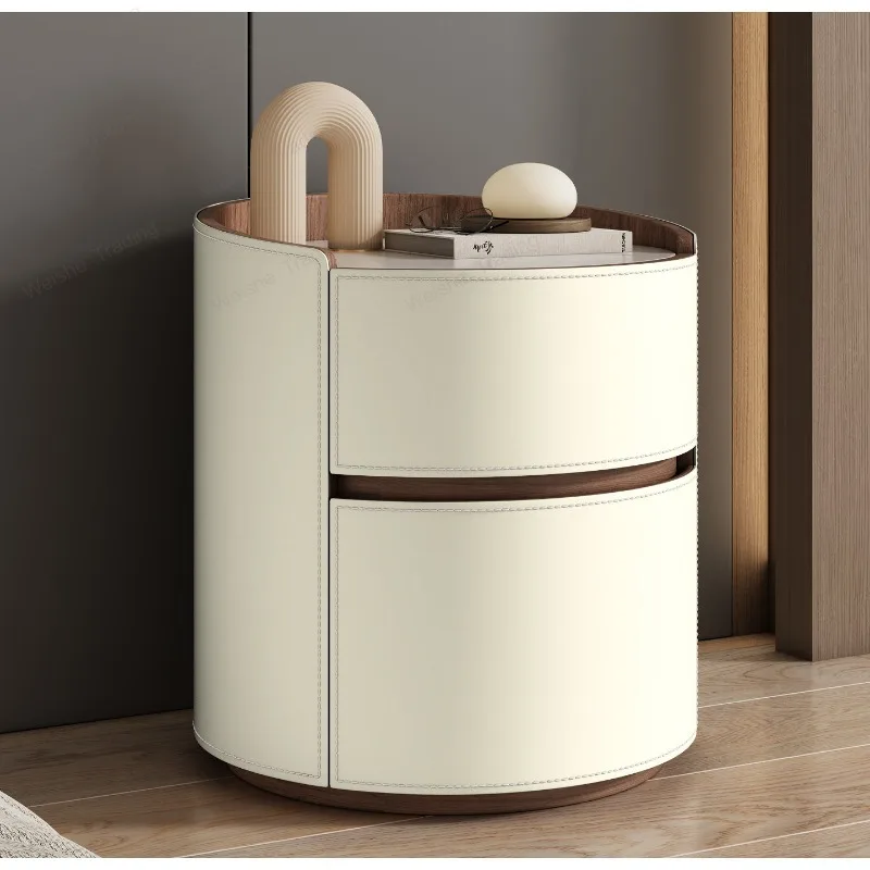 All solid wood bedside table, slate round modern minimalist style storage cabinet, light luxury high-end coffee table