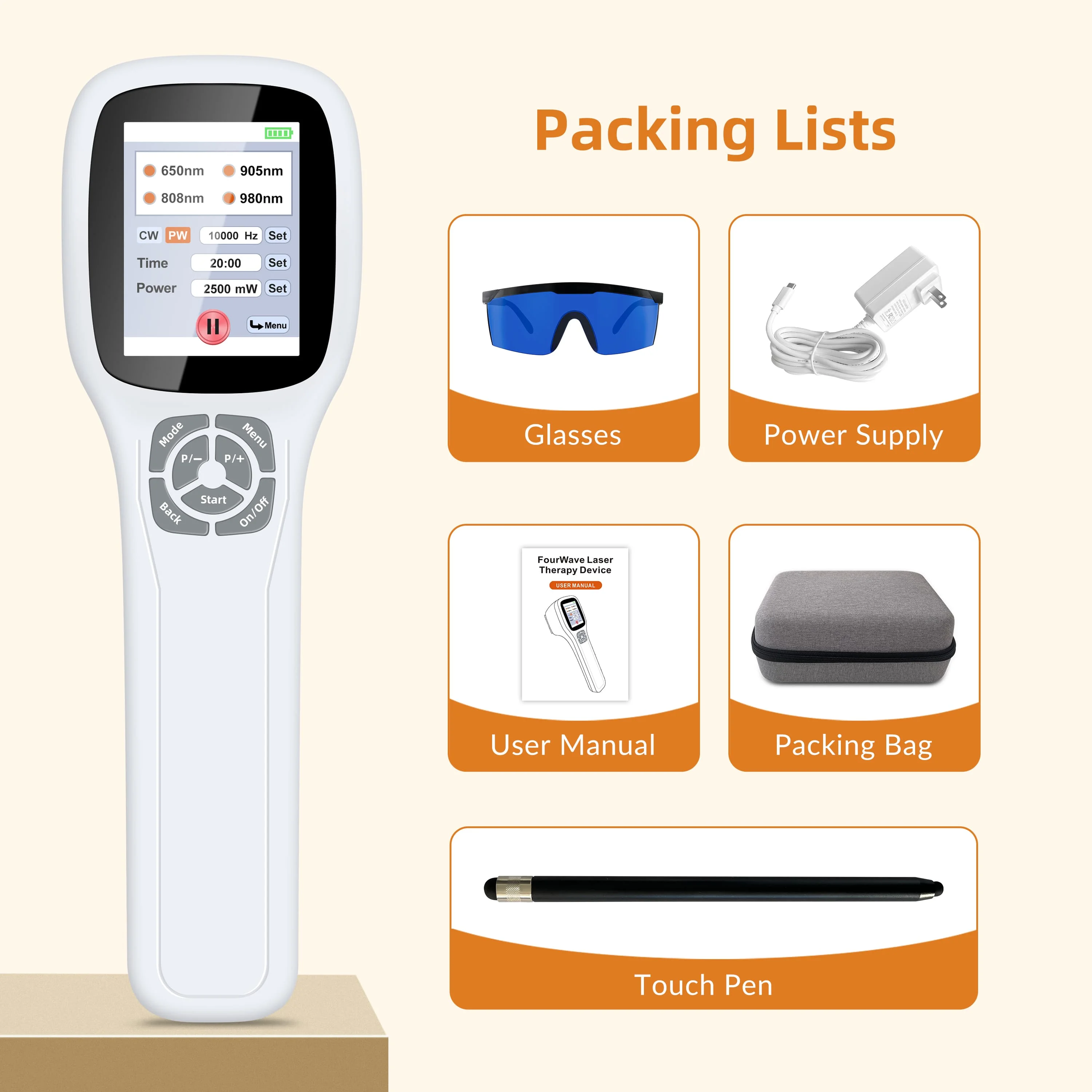 2500mW Fourwave Laser Therapy Cold Laser 650nm 808nm 905nm 980nm Red Light PBM Device Treatment Deep Muscle Pain Human Home Use