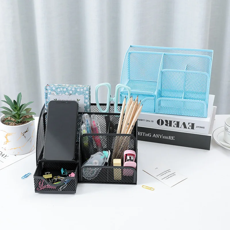 Multi-grid metal pen holder Multifunctional office stationery storage Drawer desktop storage box view 3