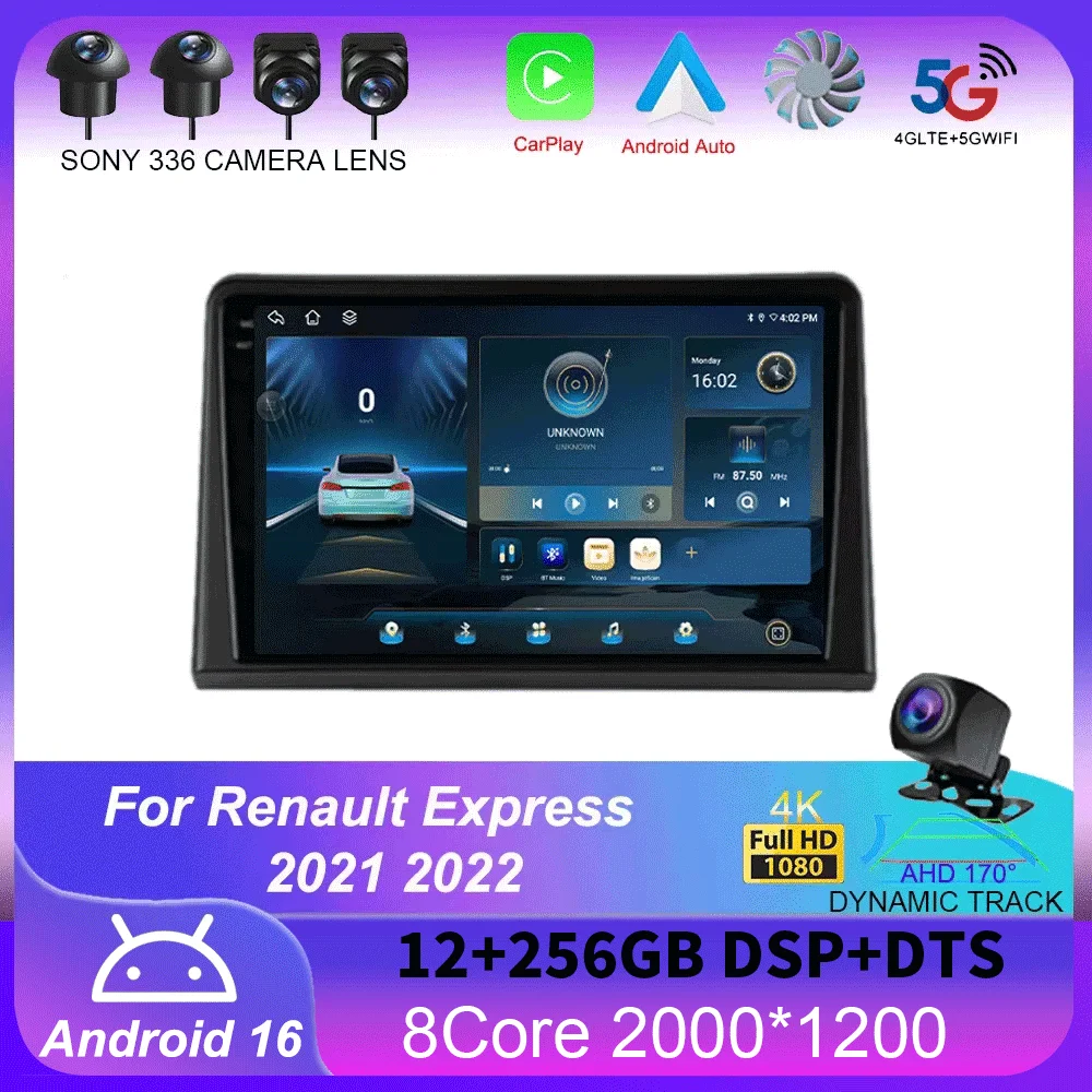 

Автомагнитола на Android 14 для Renault Express 2021, 2022, мультимедийный плеер, стерео, GPS, Wi-Fi, 4G, беспроводная, Carplay, автомобильная видеокамера 360