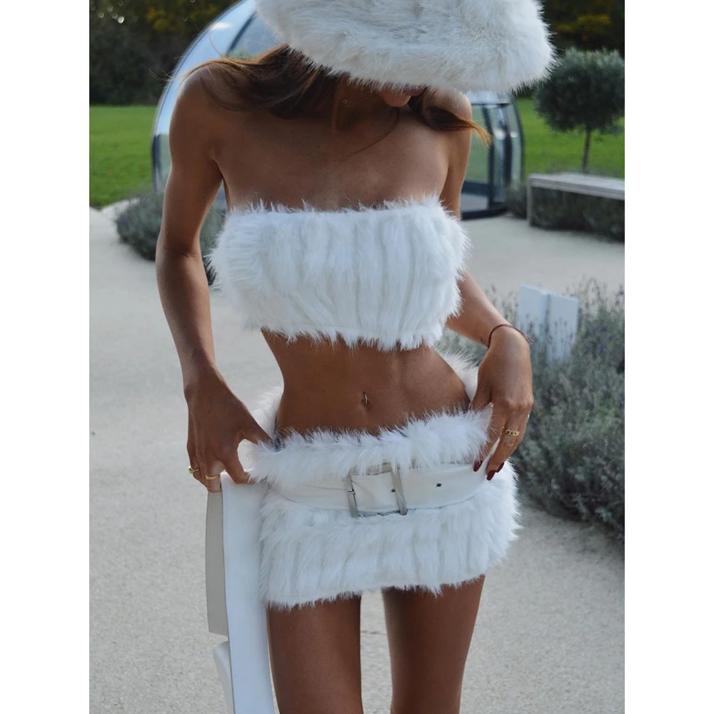 Sexy Street Style All-Match Fur Set Wrap Chest Body Covering Women's New Fashion Summer Pure Color Trendy Girl Outfit