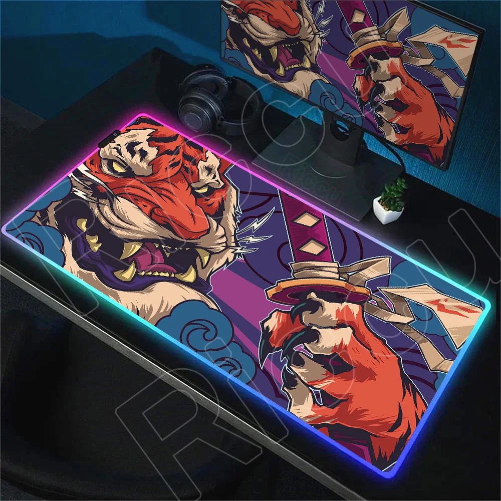 RGB Mouse Pad Anime Tiger Non-slip XXL Luminescence Table Pad Office Accessories LED Backlight Mousemat Gaming Computer Mausepad