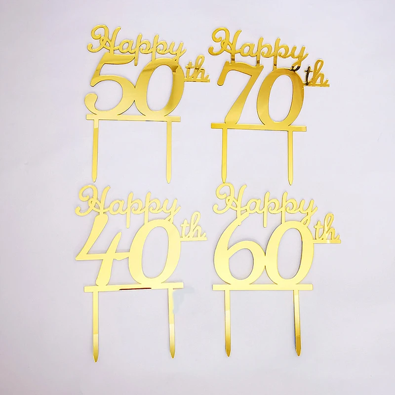 Number Acrylic Happy Brithday 40 50 60 70 80 Golden Cake Topper For Love Wedding Cake Topper Birthday Party Cake Decoration