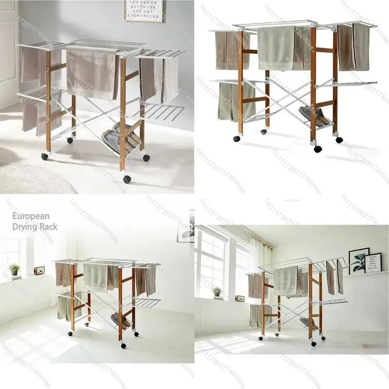 Multifunctional Stainless Steel Folding Clothes Drying Rack Indoor Outdoor Large Capacity Floor Standing Laundry Hanger Stand