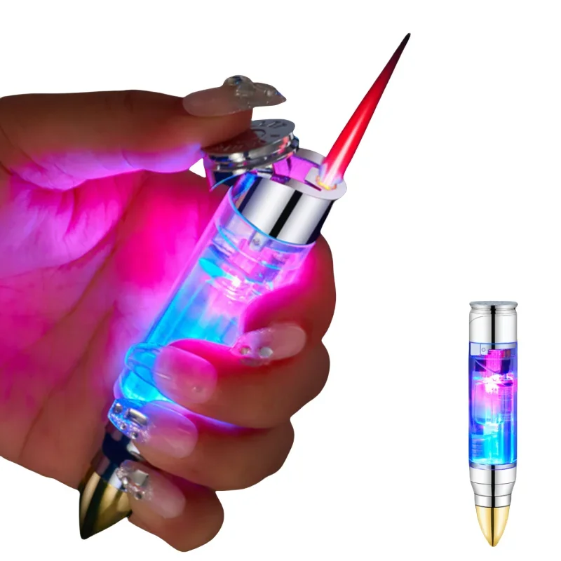 

Outdoor Windproof Transparent Inflatable Lighter Mini Jet Flame Color Light Torch Lighter Cigarette Accessories Smoking Gift