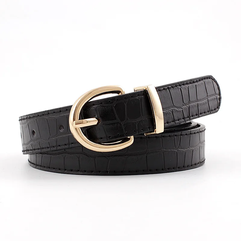 2022 New Crocodile Pattern Fashion Women Belt Gold Pin Buckle Trend Jeans Decorative Belt Women Casual Thin Waistband Wholesale