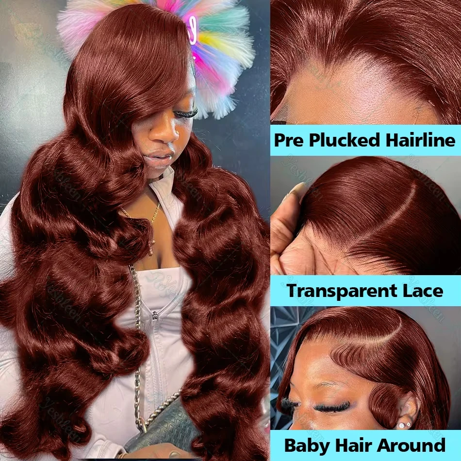 البني المحمر 13x6 HD الدانتيل الجبهة الباروكات شعر الإنسان قبل قطعها الجسم موجة الملونة ريمي موجة المياه الطبيعية الدانتيل شعر مستعار أمامي للنساء