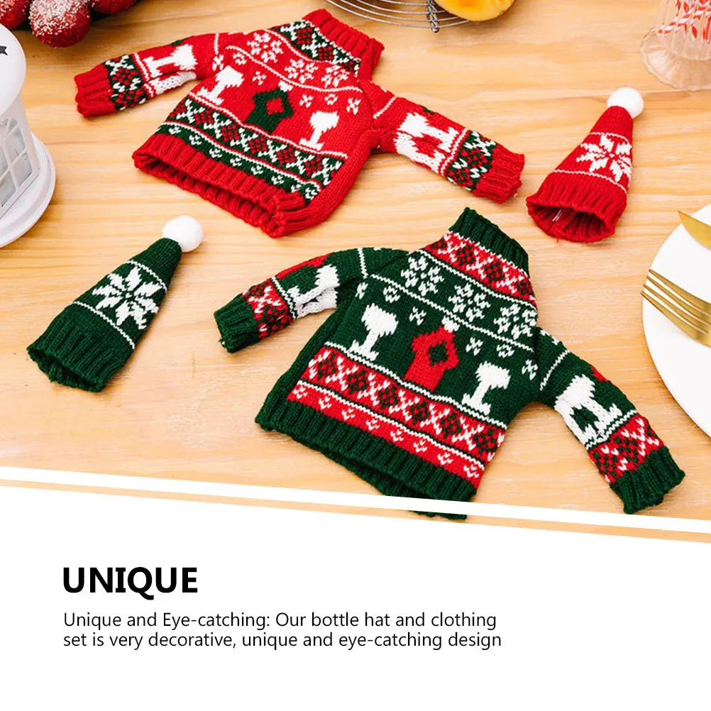 

1Set Wine Bottle Cover Christmas Mini Knit Clothes Decor for Holiday Party Supplies Reusable Bottle Sleeves Festive Decoration